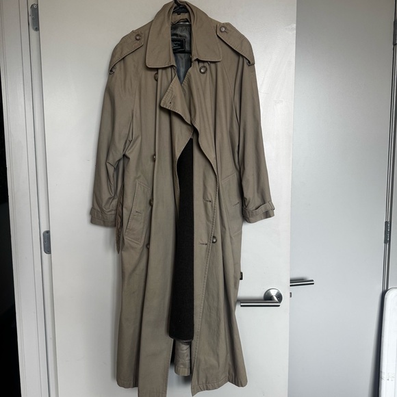 Vintage Christian Dior Monsieur Wool Blend Trench Coat in Khaki Belted Size 34R